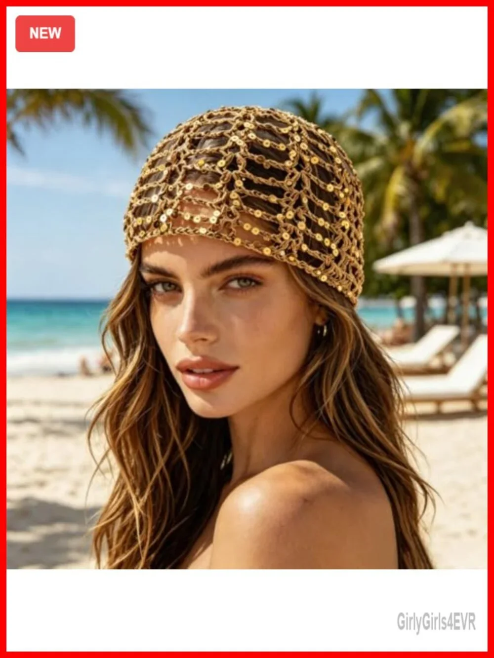 Sequin Mesh Beanie — Bohemian Open-Knit Slouchy Hat for Parties